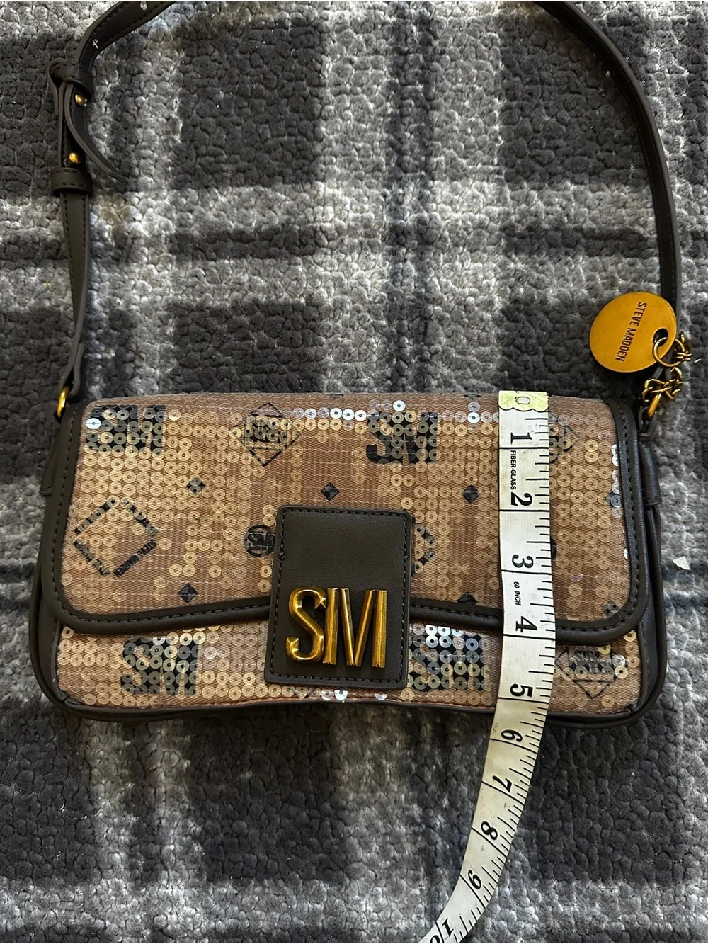 Steve Madden Sequin Beige Shoulder Bag with Gold Logo